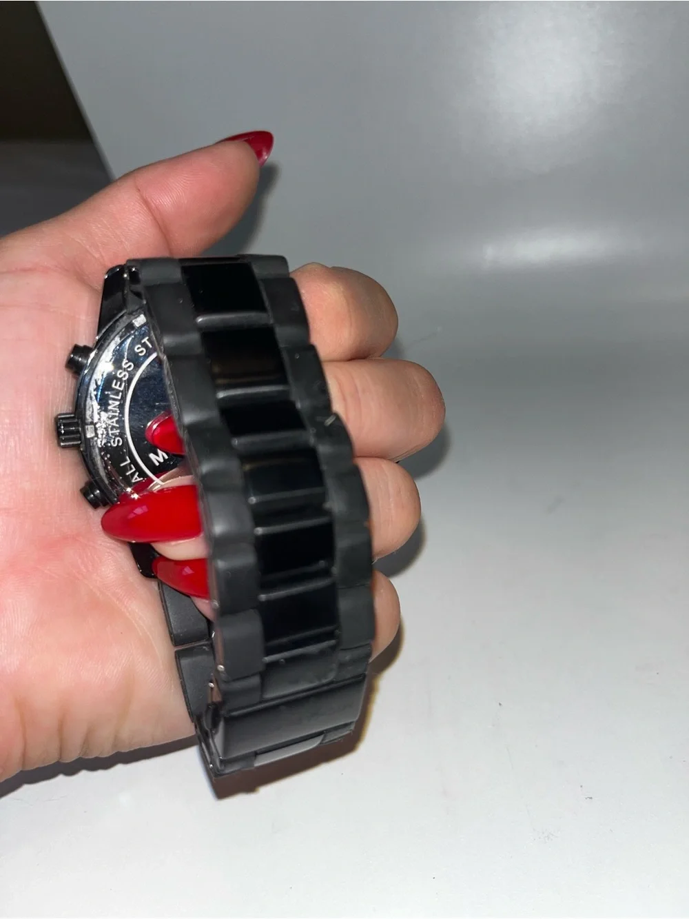 Michael Kors Bold Orange Dial Black Metal Bracelet Watch